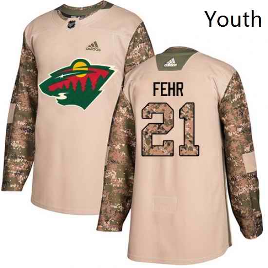 Youth Adidas Minnesota Wild 21 Eric Fehr Authentic Camo Veterans Day Practice NHL Jersey
